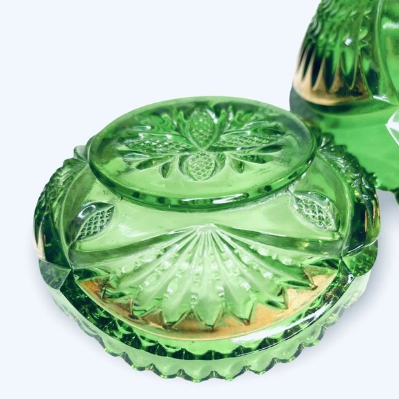 RARE Heisey Glass Emerald Green Pineapple and Fan Gold Bowls EAPG 1898 Set of 3 - Picture 6 of 10